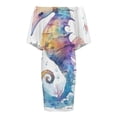 thumbnail image 4 of Seahorse Watercolor Women's Off The Shoulder Ruffles Summer Wedding Guest Loose Casual Party Beach Dress, 4 of 9