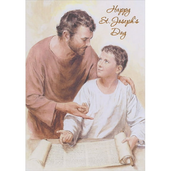 Designer Greetings Joseph and Boy Reading Scroll Religious St. Joseph's Day Card