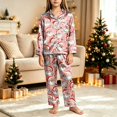 thumbnail image 6 of Gubotare Toddler Girl Christmas Pajamas in Satin with Long Sleeve Button Down and Open Front Holiday Loungewear Set 3T 4T,Wine, 6 of 9