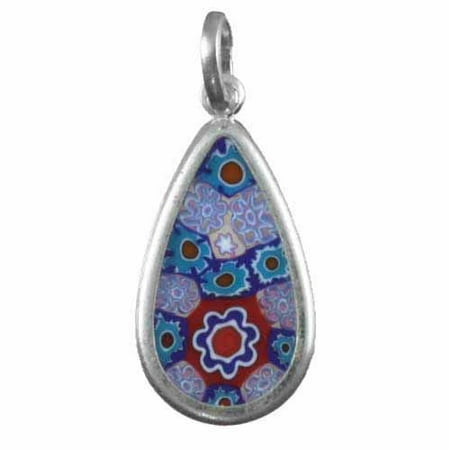 Murano Millefiori Flower Ring - Murano Glass Millefiori Teardrop Flower Pendant