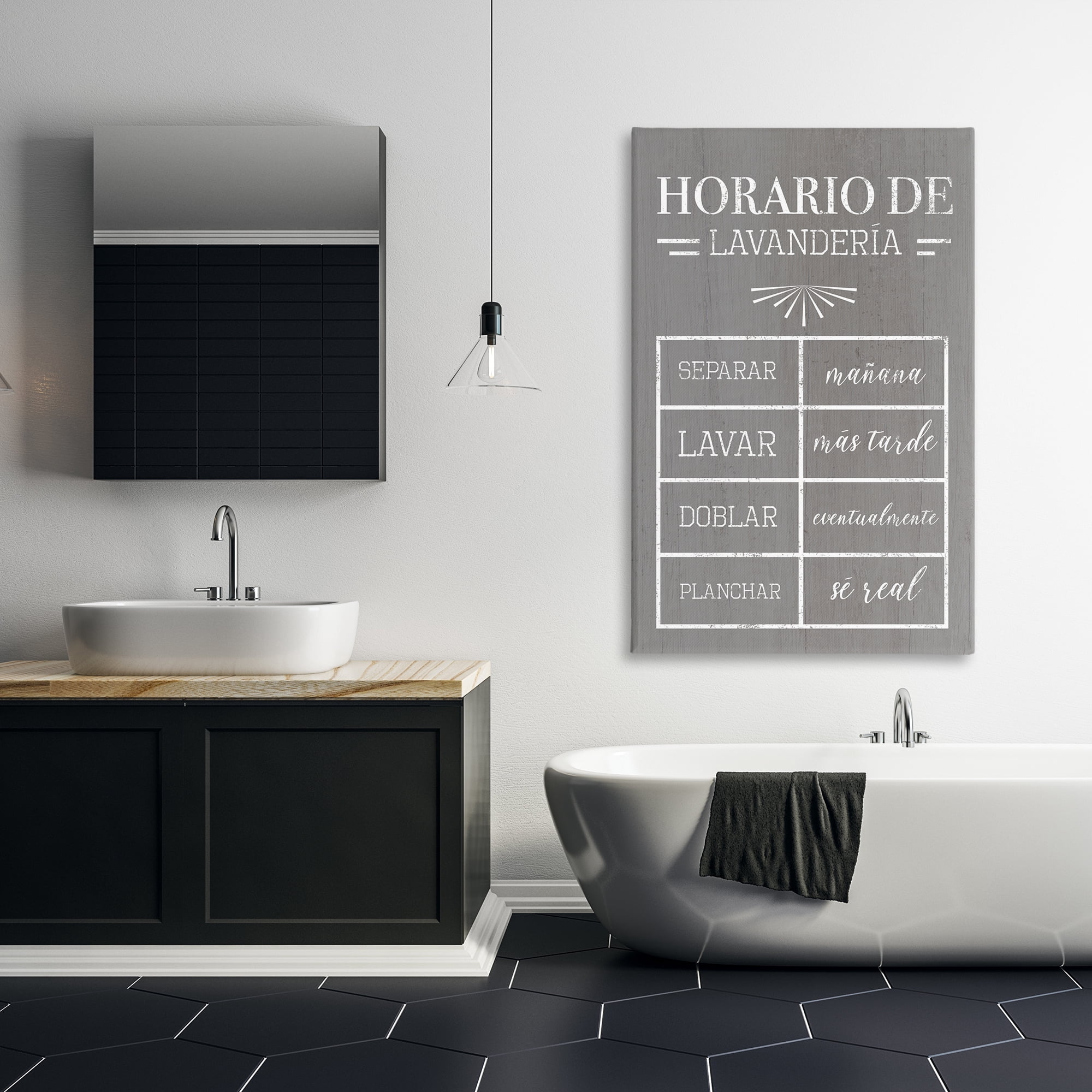 Stupell Industries Horario de Lavandería Bath & Laundry Painting Wrapped Canvas Art Print Wall Art, 30 x 45
