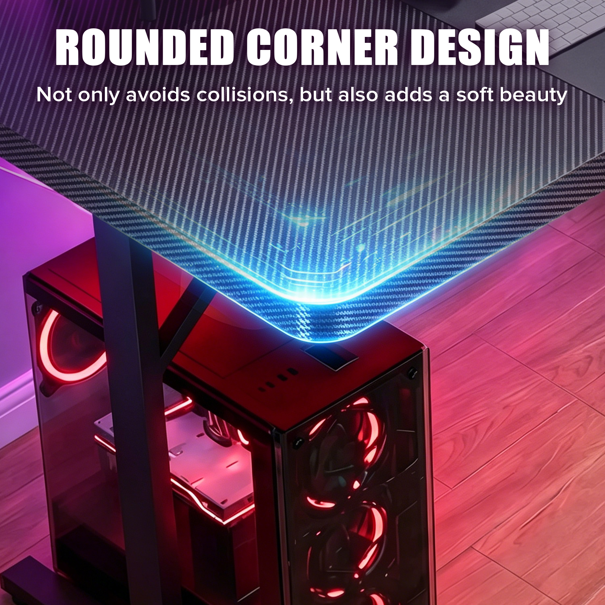 COMHOMA 55" RGB Gaming Desk, Black Carbon Fiber photo 5