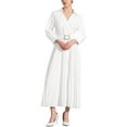 thumbnail image 1 of Vestido Maxi con Pliegues para Mujer Edición INSPIRE CHIC, Manga 3/4, Cuello en V, Cinturón, Color Blanco, 1 of 6