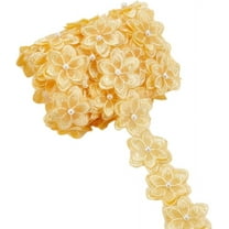 3.8Yards Gold 3D Flower Lace Trim Ribbon 1.8inch Pearl Embroidered Organza Lace Ribbon Fabric Trimmings