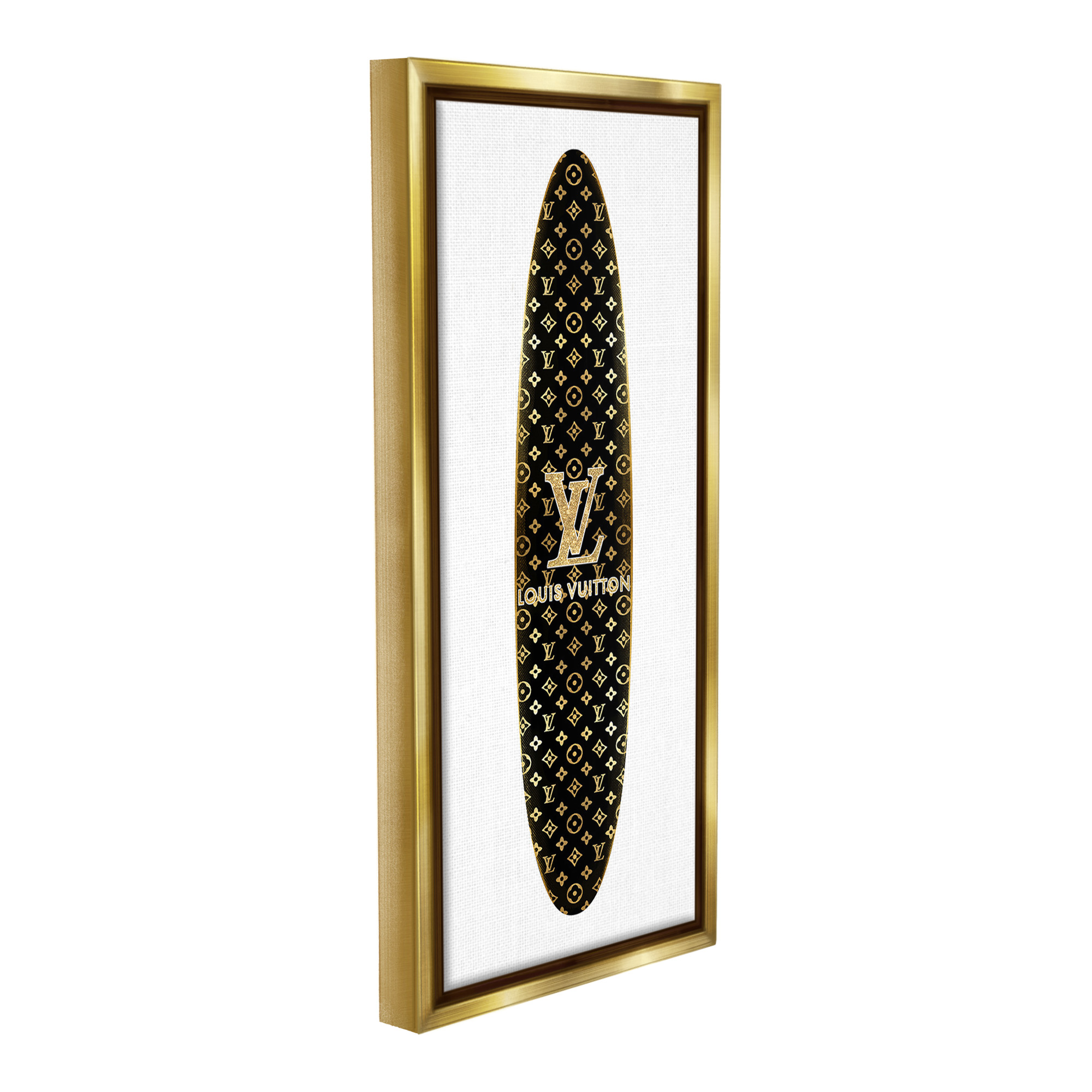 Stupell Industries Designer Brand Surfboard Nature Painting Gold Floater Framed Canvas Art Print Wall Art, 11 x 25