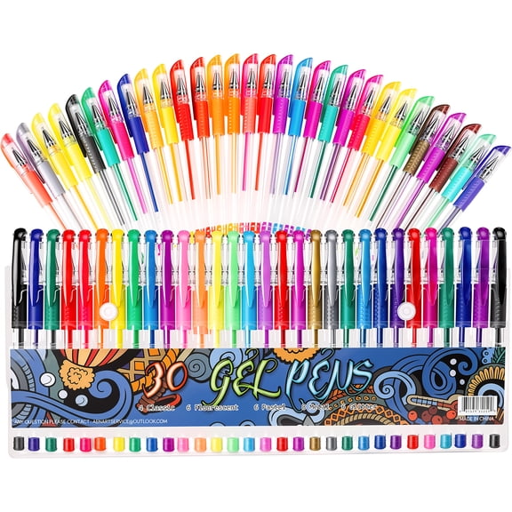 Fenmay 30 Colors Fine Tip Gel Pens Set, 40% More Ink Smooth Colored Gel pen for Adult Coloring Books, Drawing, Journaling & Art Creation