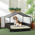 thumbnail image 2 of PawHut Rattan Dog House Outdoor with Shade Canopy, Cushion, Cream White, 2 of 10