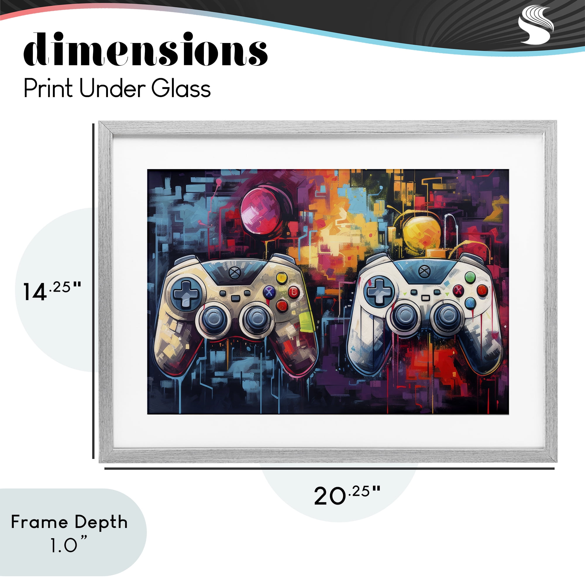 Stupell Industries Double Controller Modern Gamer Gray Framed Print Under Glass, design by Lazar Studio