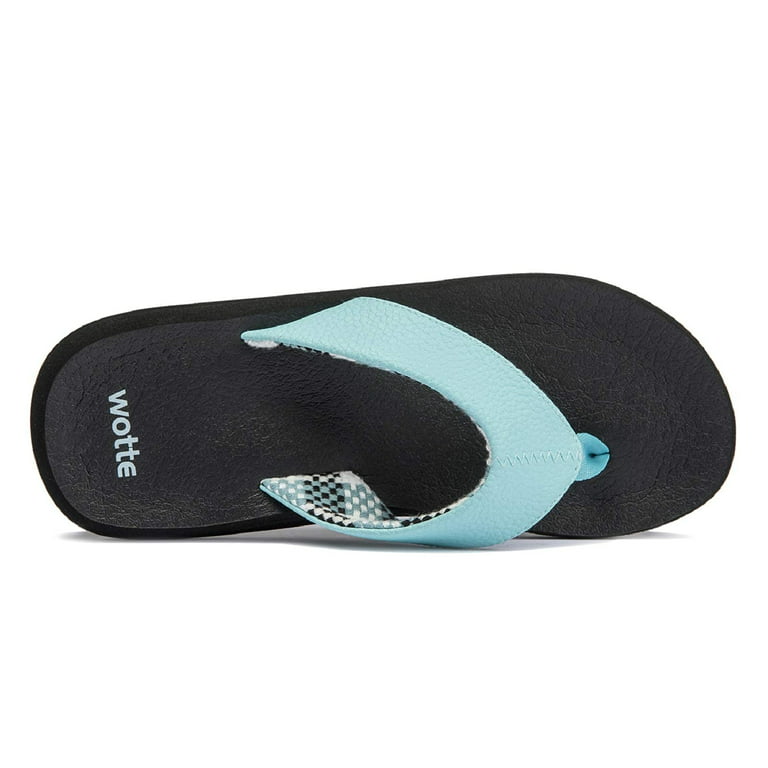 WOTTE Women's Yoga Mat Flip Flops Soft Cushion Thong Sandals Size 7, Blue