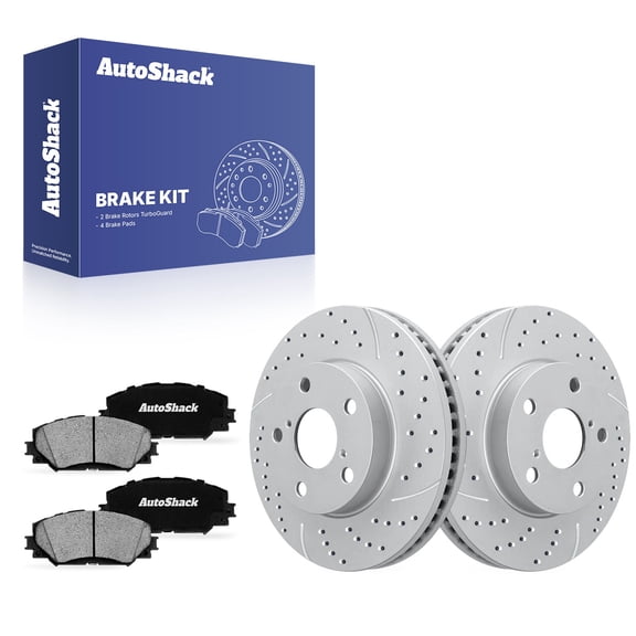 AutoShack Front Brake Rotors & Ceramic Pads for Toyota & Scion, RAV4 2006-2008 xB 2008-2015, FWD 4WD L4 2.4L - Coated Drilled & Slotted - Silver Matte Finish - TurboGuard - 10.85" (275.5 mm), 5-Lug