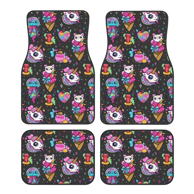 Lsque Tapis de Sol 4 Pcs Imprimé Licorne Arc-en-Ciel et Chat, Doublures en Caoutchouc Résistantes, Design Antidérapant, Protection Automobile Toutes Saisons, Véhicules, Voitures, Camions et SUV