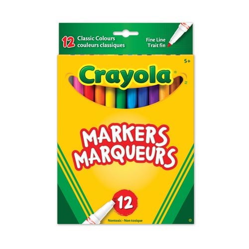 12 marqueurs à trait fin Crayola Pointe fine pour tracer, écrire et dessiner.