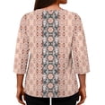 thumbnail image 4 of WTOBBY Women's Floral Print V-Neck Bohemian Top with 3/4 Sleeve, Casual Loose Fit Blouse for Fall Season, Comfortable Fashion Apparel and Daily Wear,Beige M, 4 of 5