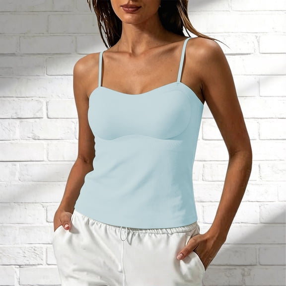 Women's Seamless Shaping Camisole with Built in Bra – Thin Strap Tank Top with Racerback – Lightweight Inner Wear – Size M-X