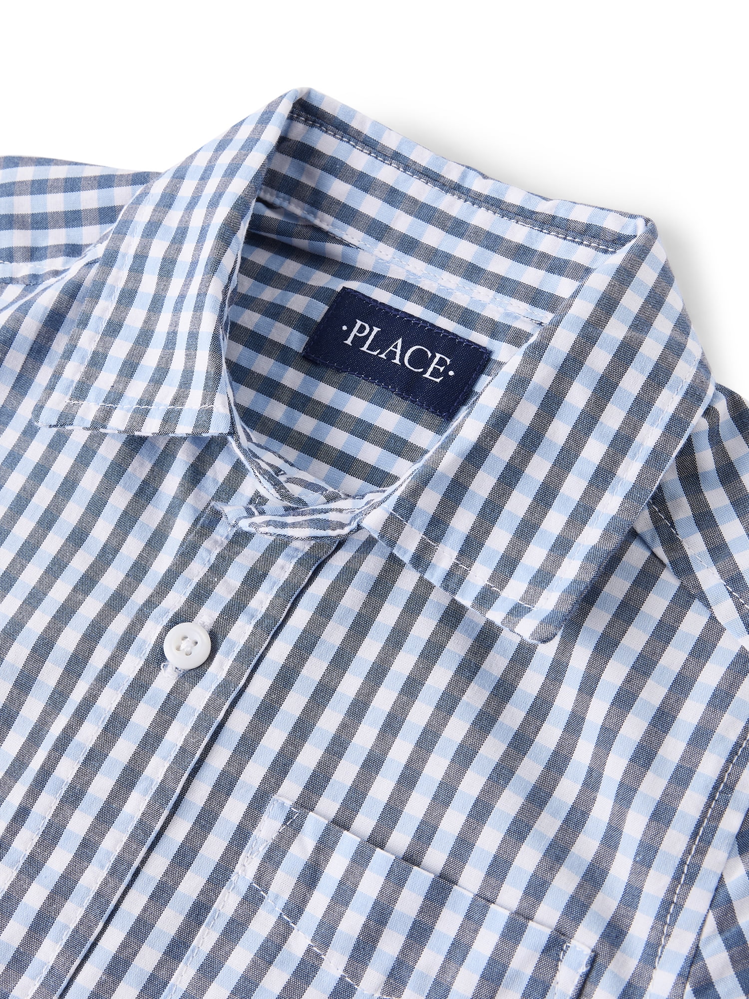 The Children's Place Boys Short Sleeve Gingham Poplin Button Up Shirt, Sizes XS-XXL