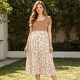 thumbnail image 7 of FAVIPT Women Maternity Dresses Summer Floral Patchwork Square Neck Short Sleeve Pregnancy Dress Casual Breastfeeding Skirt Khaki,XXL, 7 of 7