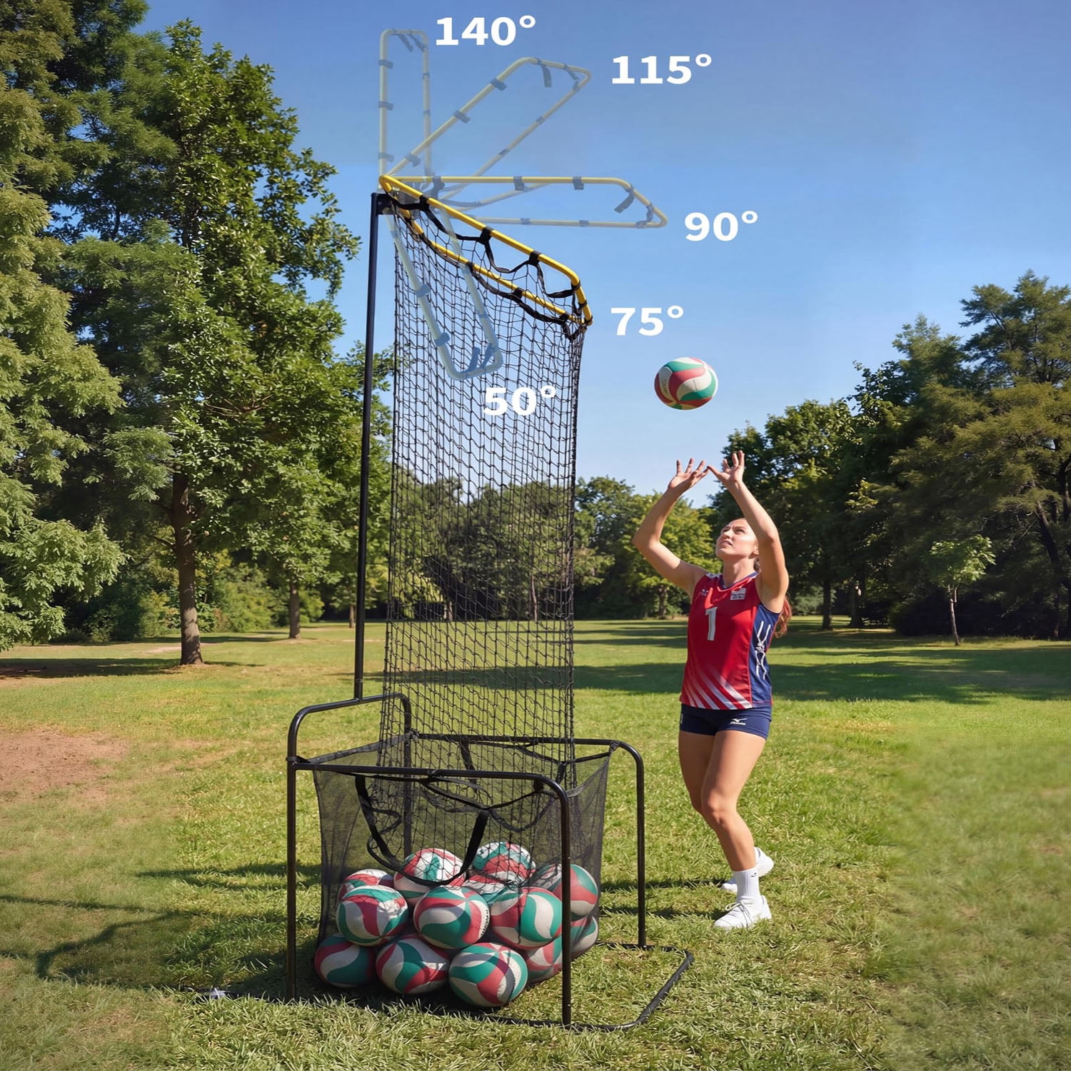 Gaderth Portable Volleyball Setter Training Net for Indoor & Outdoor Practice. Setting Trainer with  Hoop. 5-Position Adjustable Height & Angle. Lockable Wheels. Quick Setup