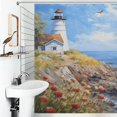 thumbnail image 4 of Lighthouse Sunrise Coast Scenery Pale Blue Tan Shower Curtain Fabric Bathroom Decor with Hooks, 4 of 8