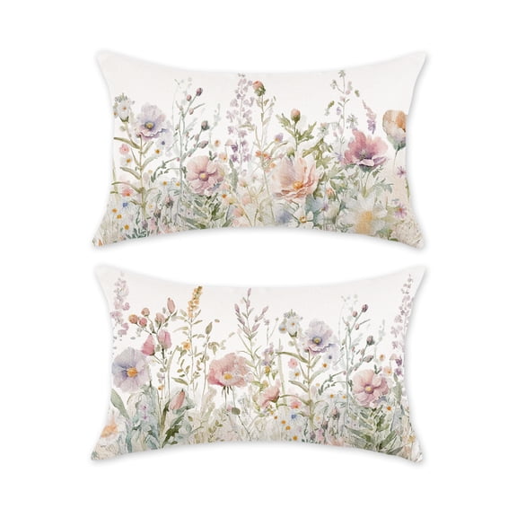 Spring Throw Pillow Covers Summer Floral Pillowcases Farmhouse Flower Decorative Lumbar Cushion Covers for Sofa Couch Home Decor 12x20 Inch Set of 2
