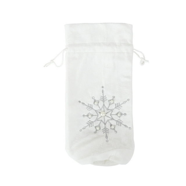 Bearachild Funda navideña de felpa para botella de vino, bolsa bordada de copo de nieve con cordón, de comedor, cerveza, fiesta de Navidad, Bar, Kits de decoración para fiestas Blanco Bearachild HA068791-01