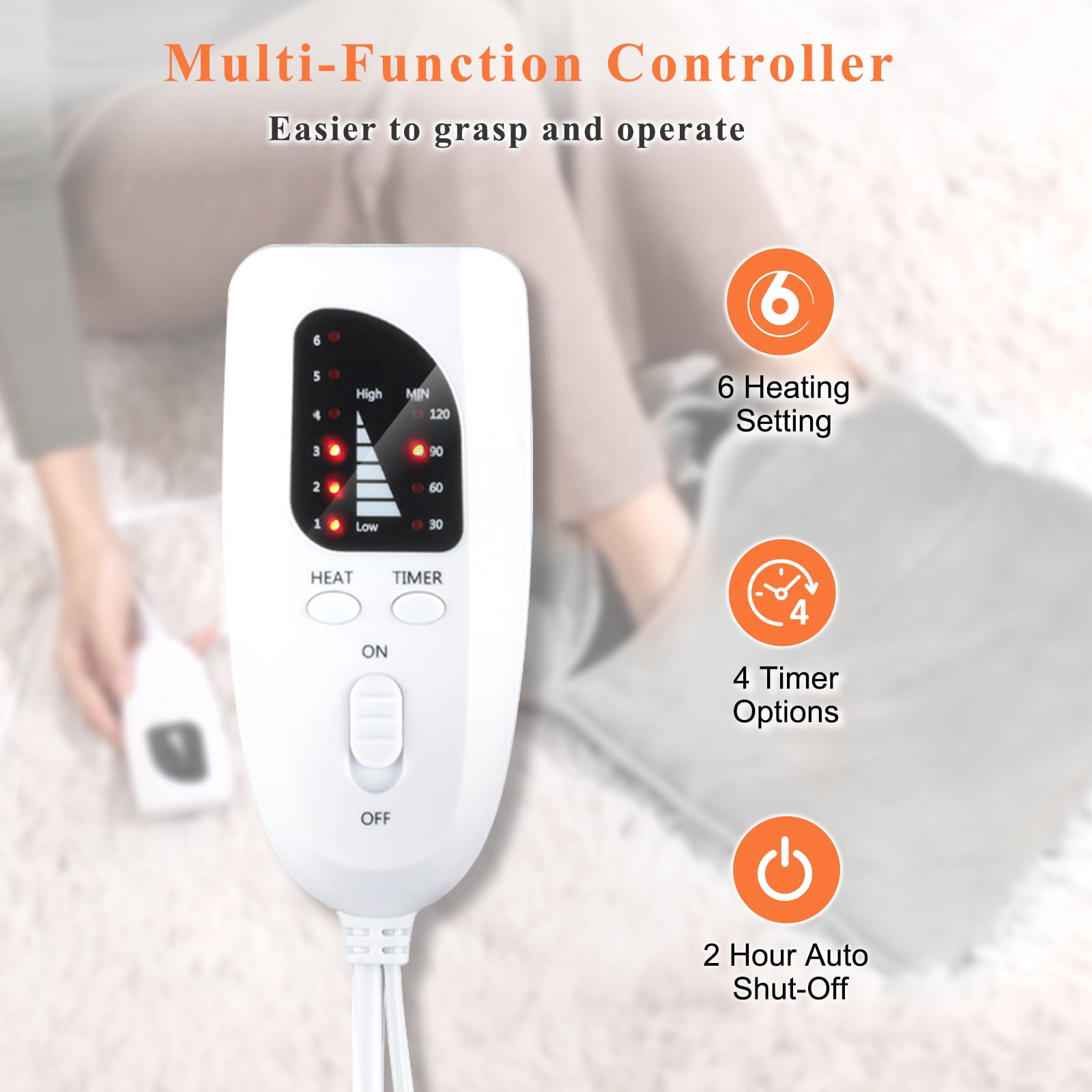 Electric Foot Warmer, Double Sided Heating Pad with 6 Levels Temp and 4 Timers, Under Desk, Office, Birthday Gifts, 16" x 16", 1 Pack
