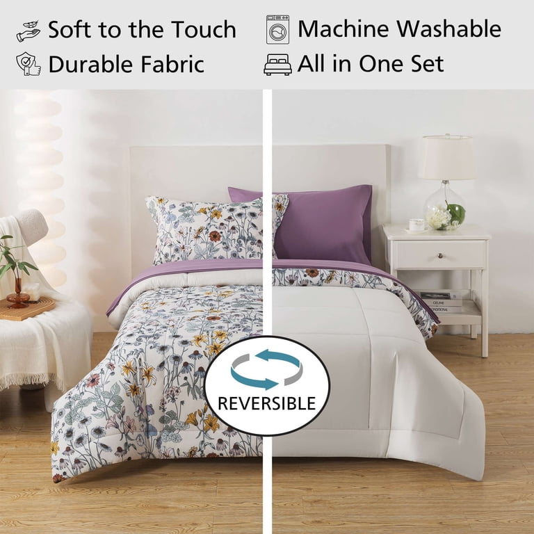 Free Shipping! Mainstays Reversible Purple Floral Bed in a Bag