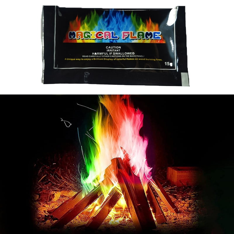 Creates Colorful Flames for Wood Burning Fires Magical Rainbow Flames for Indoor Fireplace Outdoor Halloween Christmas Nativity Bonfire Party Funky Flames Color Changing Packets Fire Pit 15g 