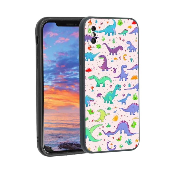 Compatible with iPhone X Phone Case, Cute-Dinosaur-T-Rex-Dino46 Case Men Women, Flexible Silicone Shockproof Case for iPhone X