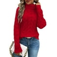 thumbnail image 2 of Women Turtle-Neck Sweaters Cable Knit Long Sleeve Pullover Jumper Tops Fall Winter Casual Solid Sweater Red XL, 2 of 6