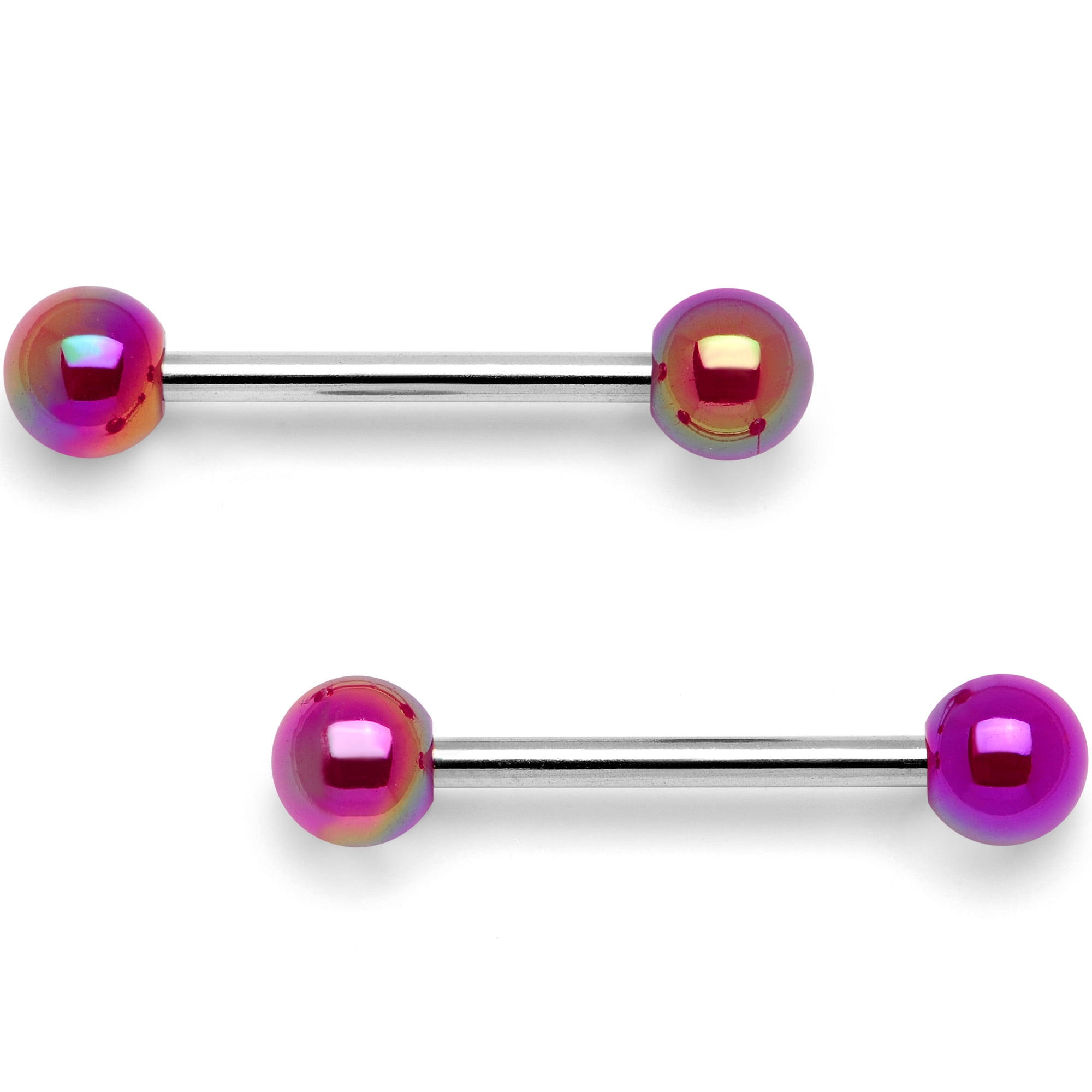 Body Candy Unisex 14G Nipplering Piercing Steel Pink Pearlescent Ball End 2Pc Nipple Ring Set 14mm