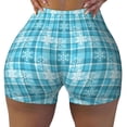 thumbnail image 2 of Lsque blue plaid Snowflake Pattern High Waisted Biker Shorts for Women-Tummy Control Fitness Athletic Workout Running Yoga Gym Shorts,Moisture-Wicking-XX-Large, 2 of 9