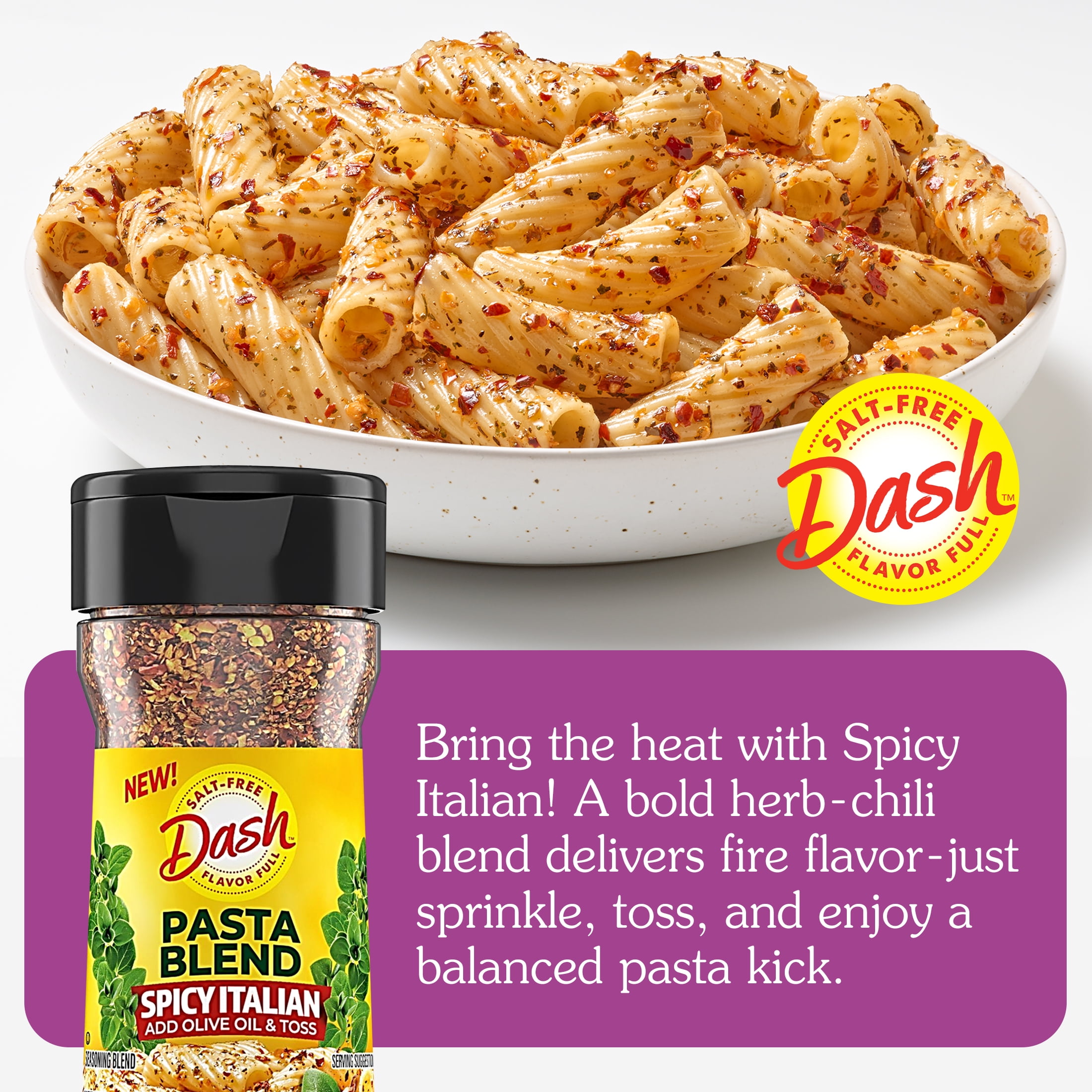 (4 pack) Dash Pasta Blend Spicy Italian, Salt Free Seasoning Blend, 1.6 oz Bottle