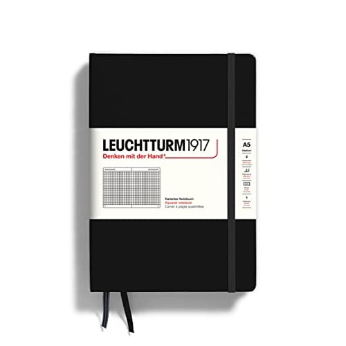 LEUCHTTURM1917 - Cuaderno de tapa dura cuadrado mediano A5 (Negro) - 251 páginas numeradas