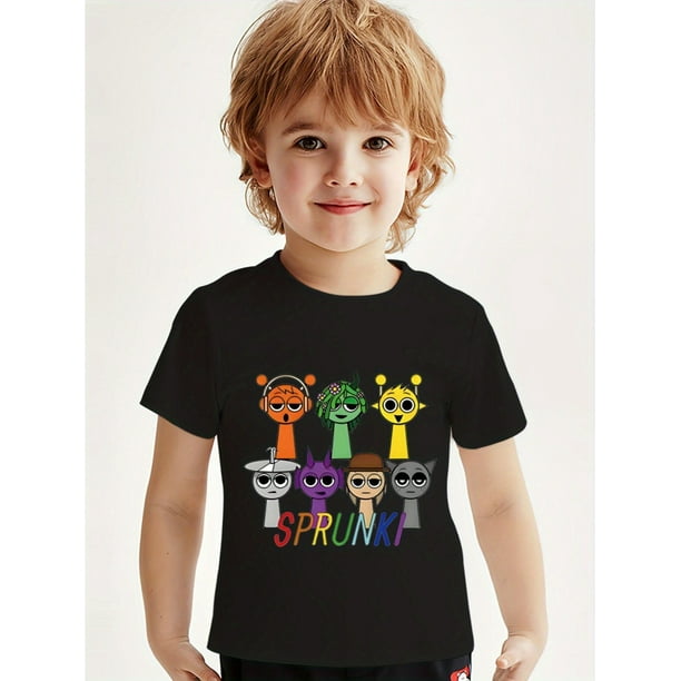 Boys' Casual Crew Neck T-Shirt, 100% Cotton Knit Fabric, Regular Fit, with Cartoon Character Print, for Youngsters Aged 12 and Under, Summer Tee