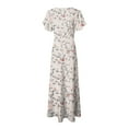 thumbnail image 6 of vigerkar Women Casual Loose Bohemian Floral Dress Short Sleeve Long Maxi Summer Beach Swing Dress Beige, S, 6 of 7