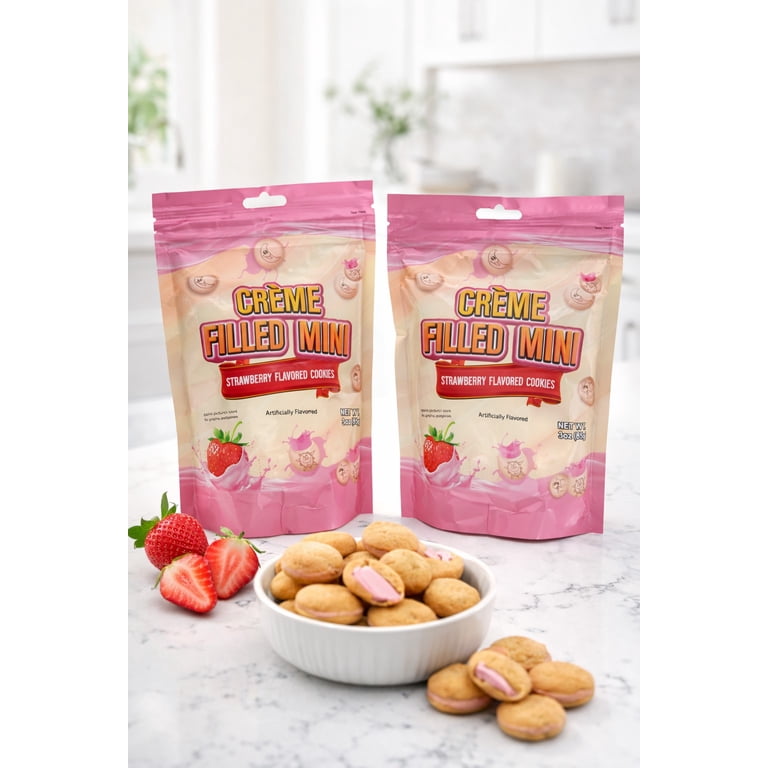 Forrelli Creme Filled Mini Strawberry Flavored Cookies, 3 oz Bags