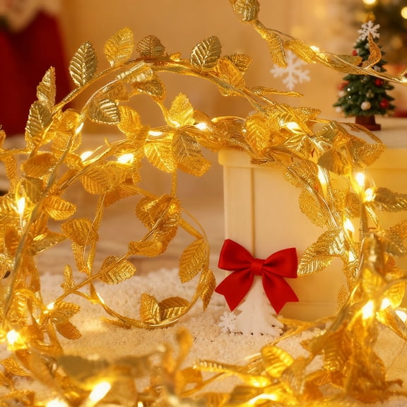 Deeceymbur Golden Leaf LED Light String Copper Wire Battery Powered Flashing Fall Decor 118.1in