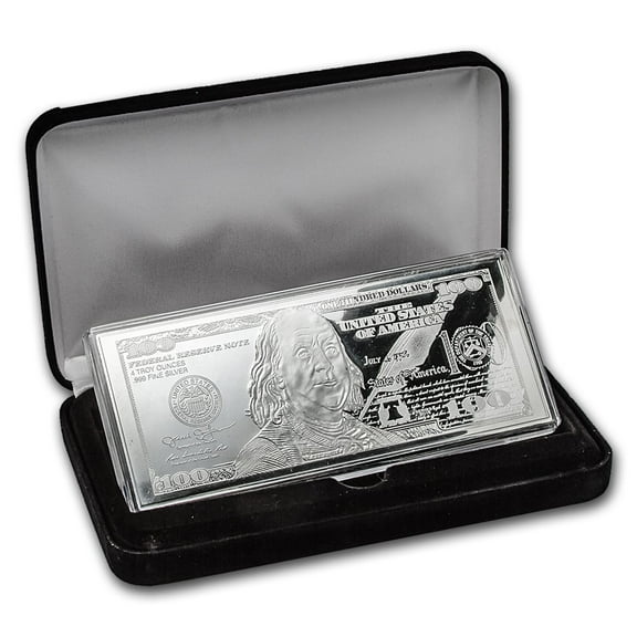 4 oz Silver Bar - 2016 $100 Bill (w/Box & COA)