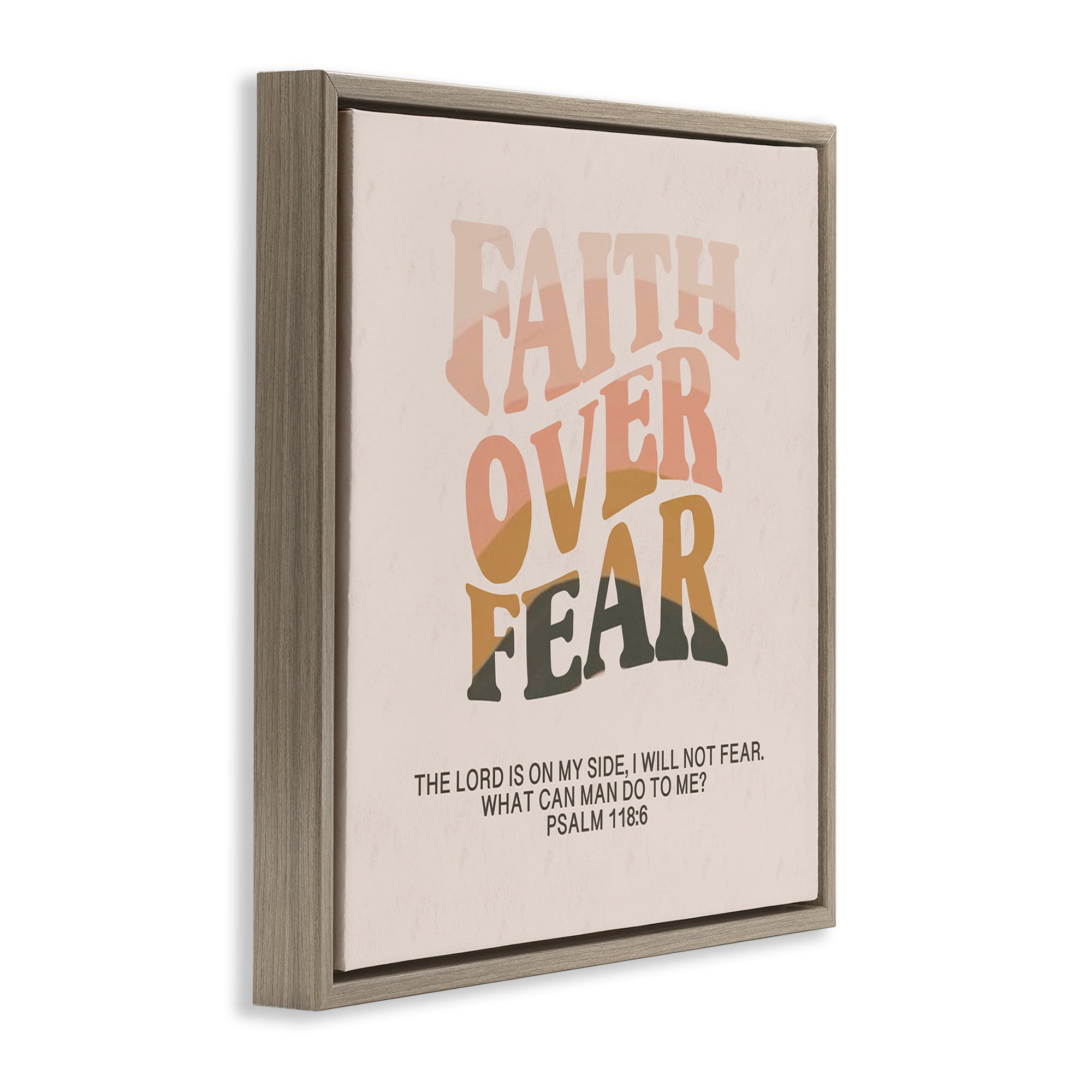 Stupell Industries Retro Faith Over Fear Religious & Spiritual Painting Brown Floater Framed Canvas Art Print Wall Art, 18 x 18