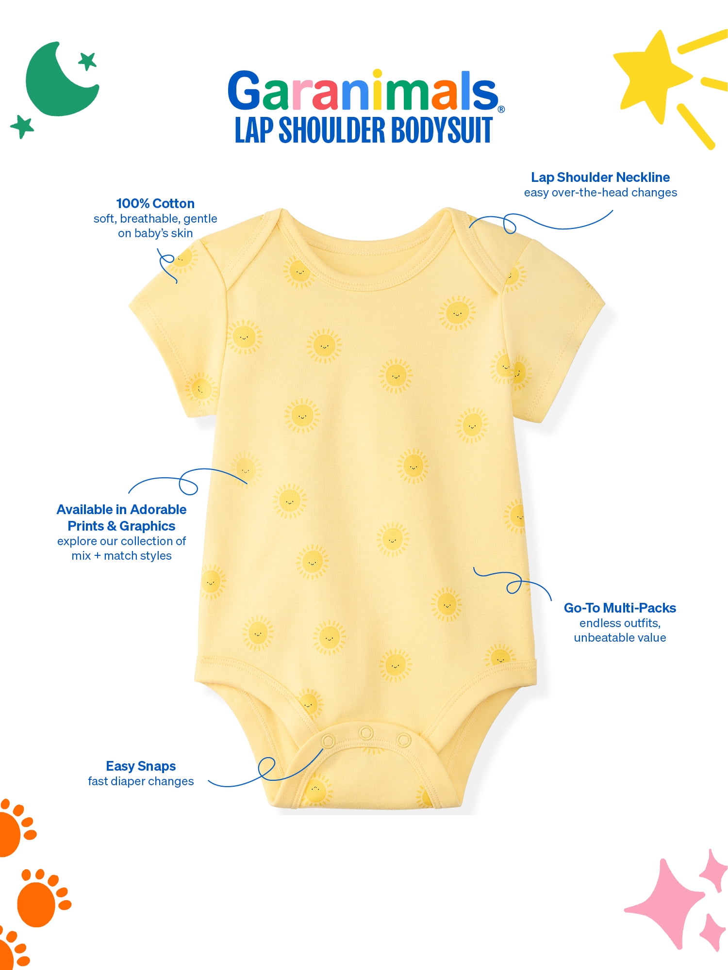 Garanimals Newborn & Baby Boy Cotton Lap-Shoulder Short-Sleeve Bodysuits, 4-Pack, Sizes 0–24M