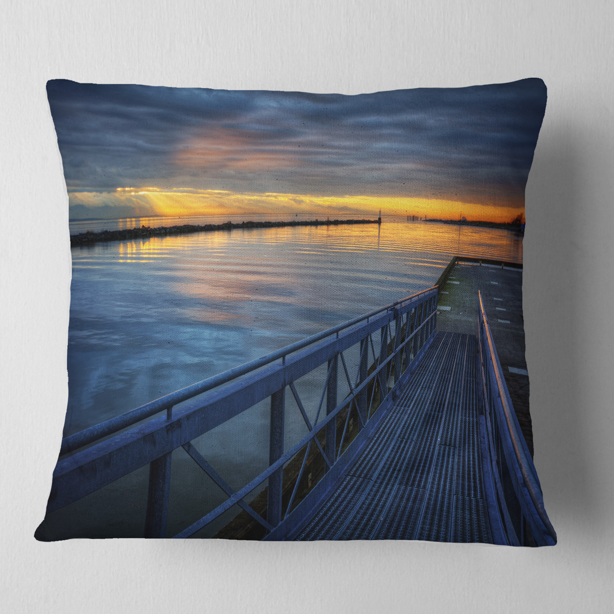 Designart Azure Waters Behind Pier - Seascape Throw Pillow - 18x18
