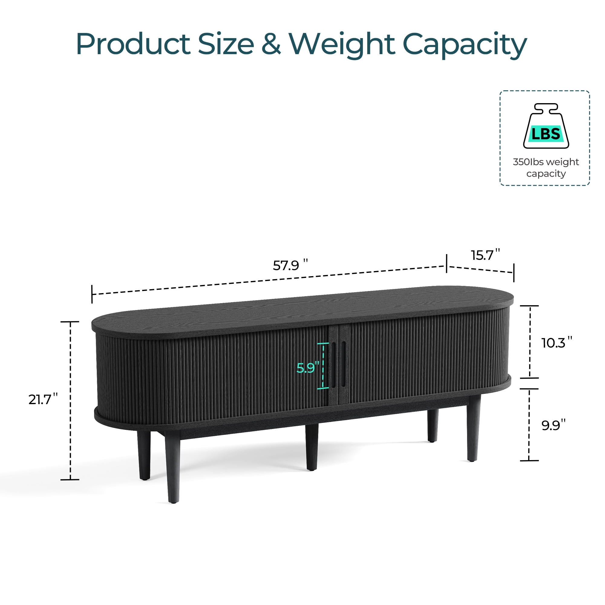 LINSY HOME Fluted TV Stand for TVs up to 65", Mid-Century Home Entertainment Center with Sliding Tambour Door and Adjustable Shelves, Black