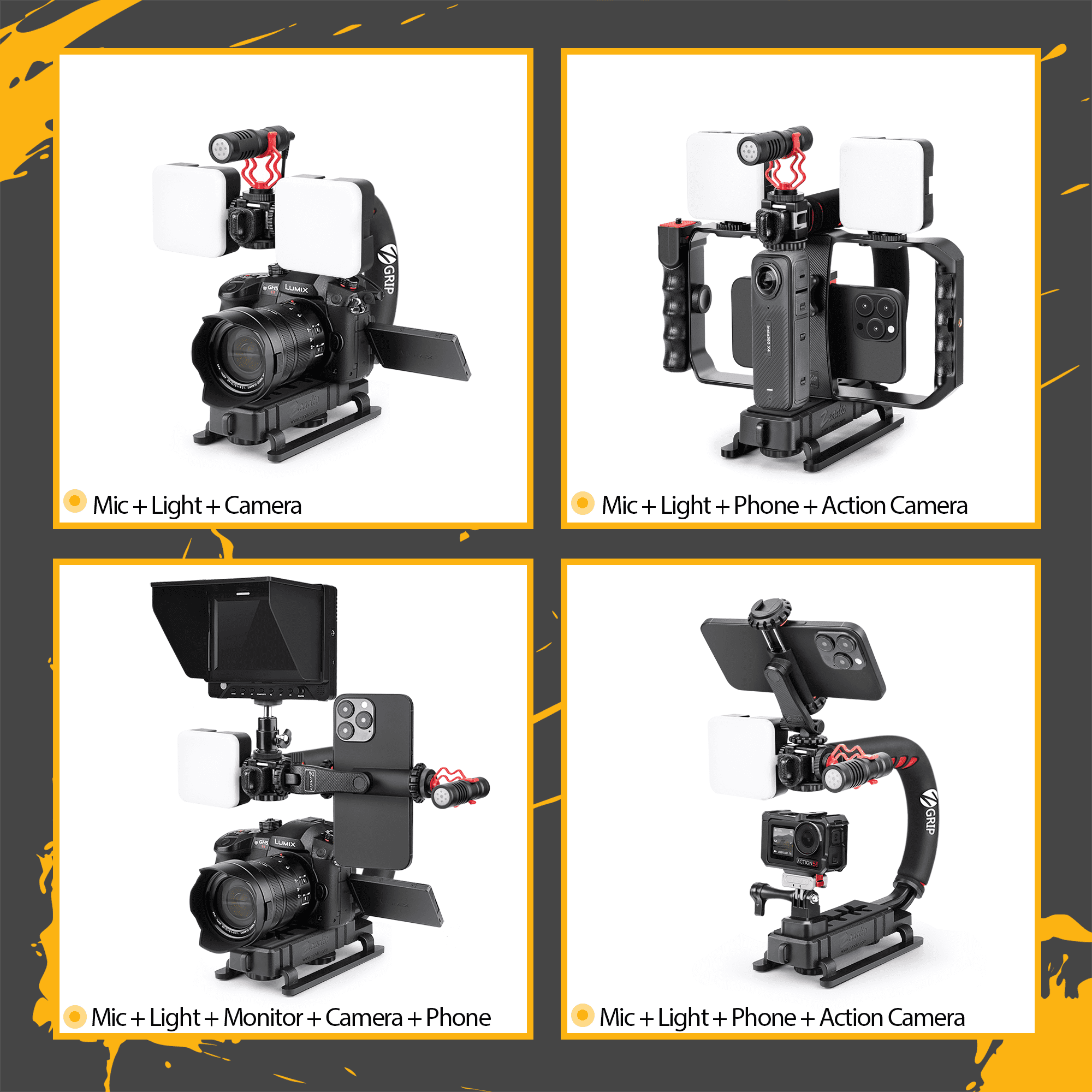 Zeadio Smartphone Camera Stabilizer with RGB Light & Microphone, Compatible with DSLR, iPhone & Android