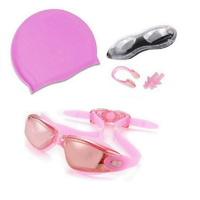 X Ensemble de Lunettes de Natation pour Adultes Imperméables Protection UV Lunettes de Natation avec Couvre-Nez Sans Fuite Anti-Buée Lunettes de Natation pour Adultes Rose