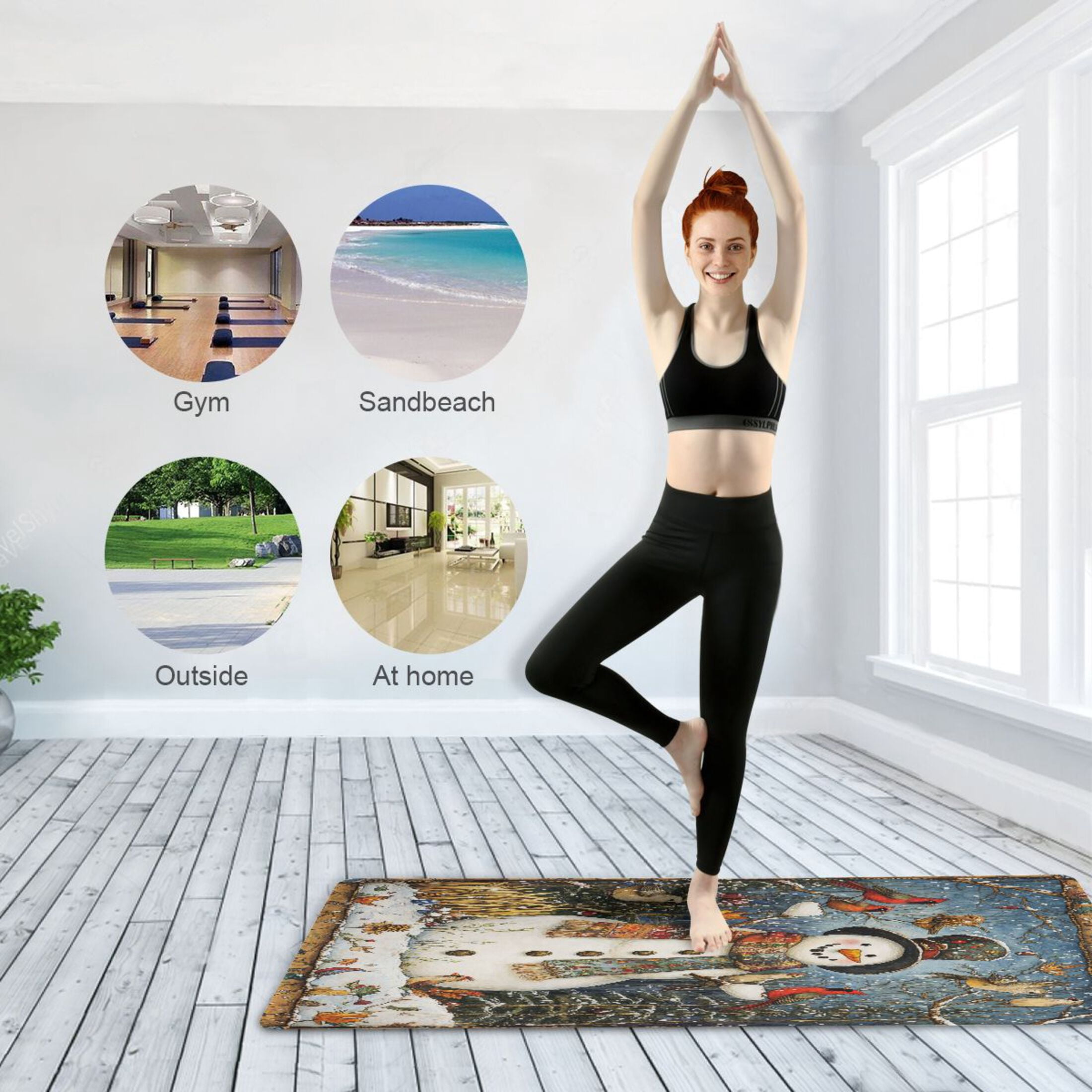 BZSMCE Yoga Mat Women Whimsical Snowman Printing Fitness Mat