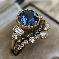 KDSJSXW Jewelry for Women Bright Zircon Ring Round Blue Stone Jewelry Fashion Jewelry Engaged Ring for Women Diamond Ring Diamond Ring Jewelry for Women(Gold,6)