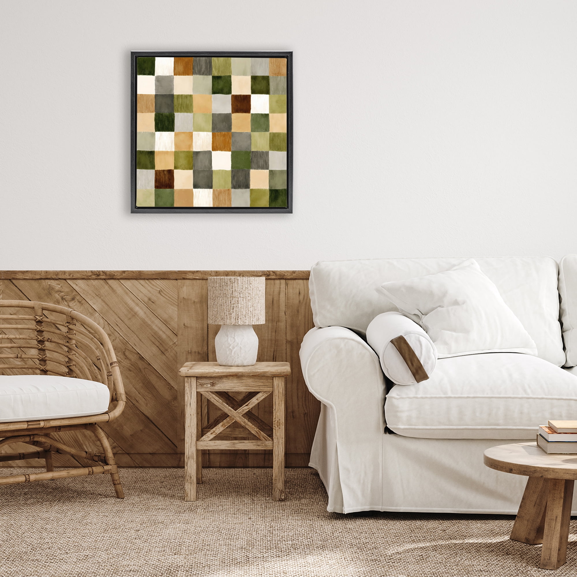 Stupell Industries Checkered Earth Tones Black Framed Floater Canvas Wall Art, design by Petal Prints Design