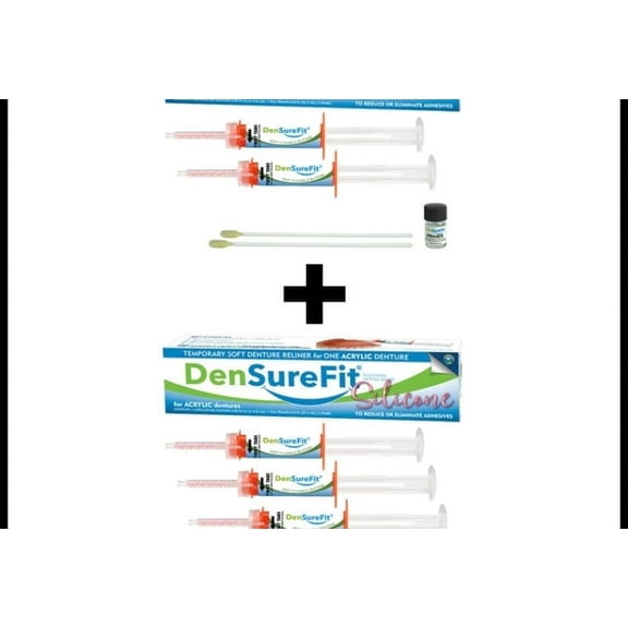 DenSureFit Upper & Lower Denture Reline Kit, Soft Silicone Denture Reliner Repair and Care Combo Kit with Extra Comfort Liner, Refit and Tighten for a Secure, Comfortable Fit