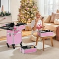 thumbnail image 2 of QueelQuest Professional Makeup Train Case 4 in 1 Rolling Cosmetic Trolley Makeup Case Organizer Makeup Travel Case, with 4 Detachable Removable Wheels, Pink, 2 of 8