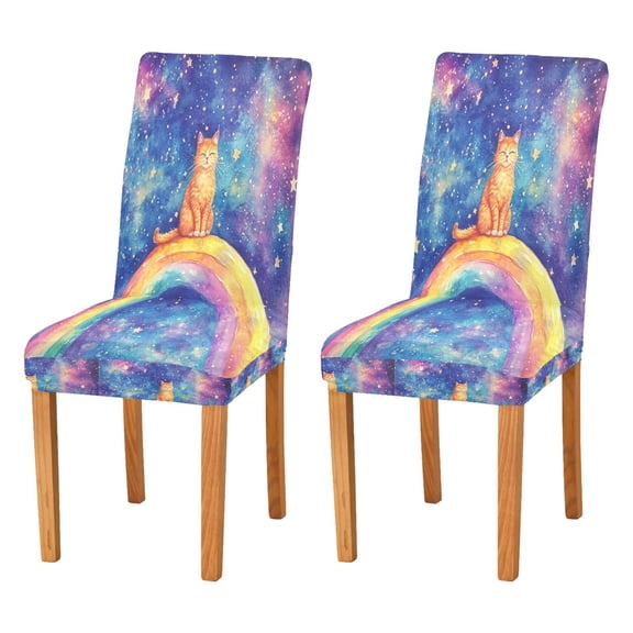 BZSMCE Chairs Slipcovers Dining Chair Covers Joyful Ginger Cat in Space Creative Pattern